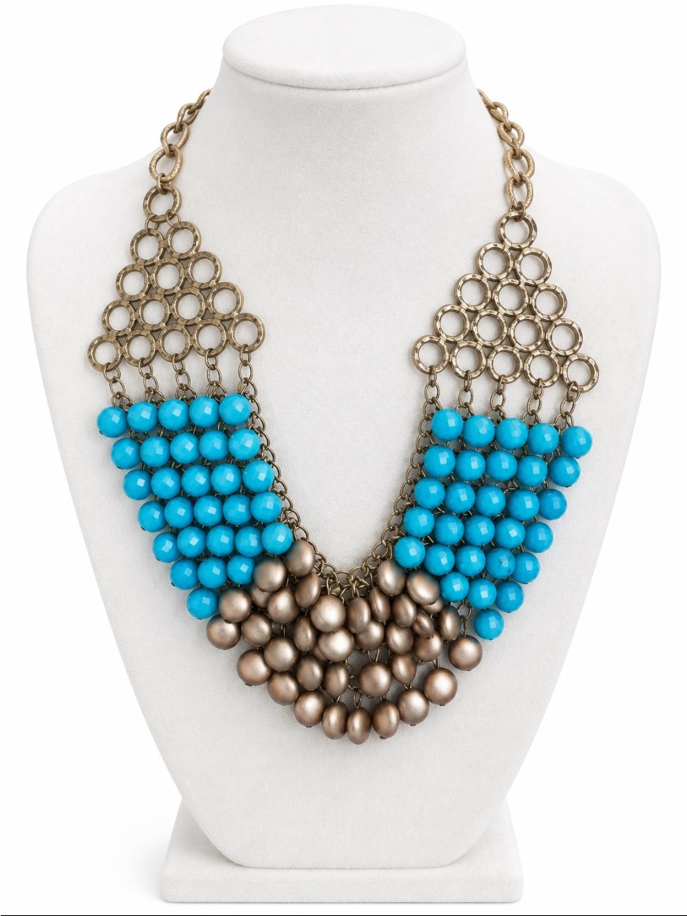 Lane Bryant “VTG” Turquoise and Bronze Beaded Bib Statement Necklace